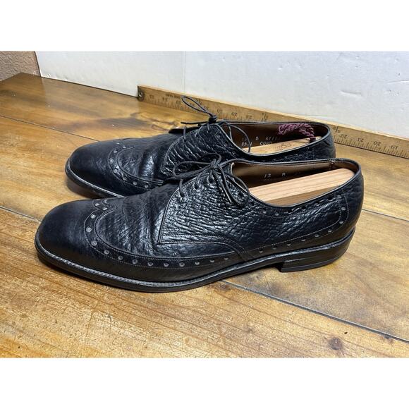 Allen Edmonds Black Nassau Ostendo Sharkskin Wingtip Derby Size 12B - Picture 1 of 10